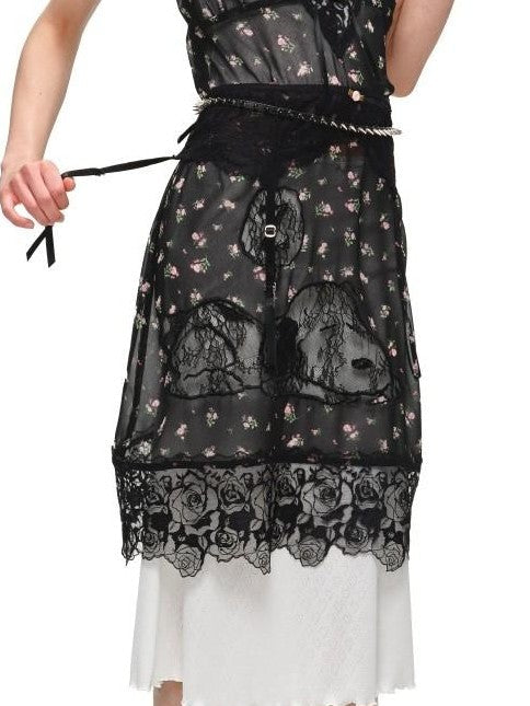 Sheer V-neck Applique Embroidery Layered Women's Lace Casual Midi Dresses