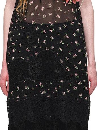 Sheer V-neck Applique Embroidery Layered Women's Lace Casual Midi Dresses