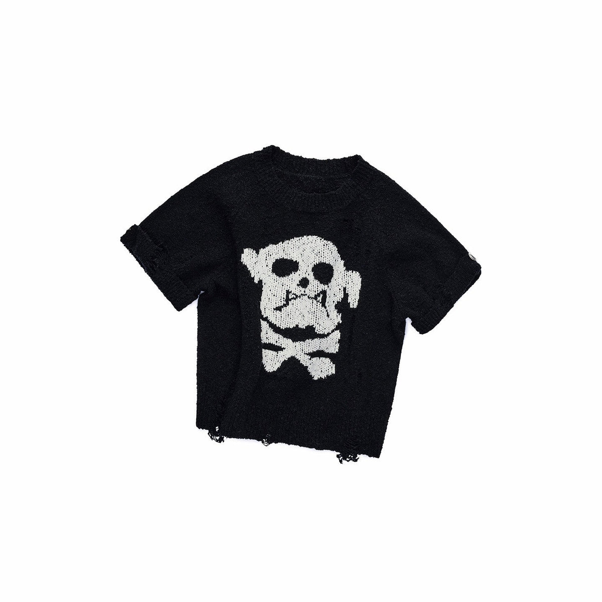 Skull Jacquard Knit Ripped Fitted Punk Women's Cotton Crop Tops