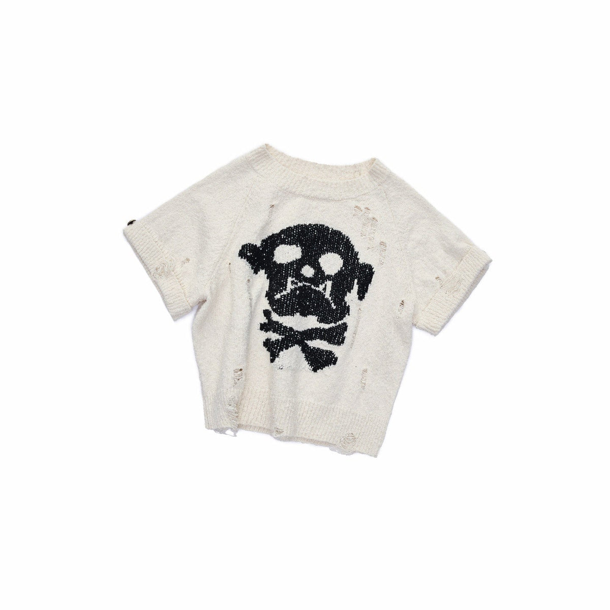 Skull Jacquard Knit Ripped Fitted Punk Women's Cotton Crop Tops