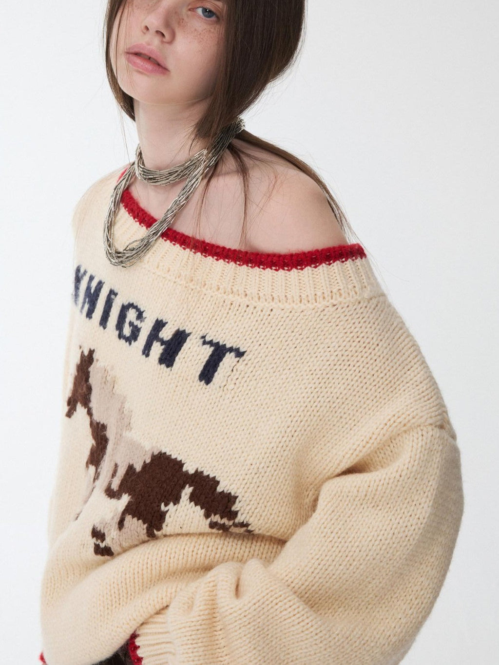 Slouchy Fair Isle Jacquard Chunky Women's Acrylic Wool Off-shoulder Sweaters