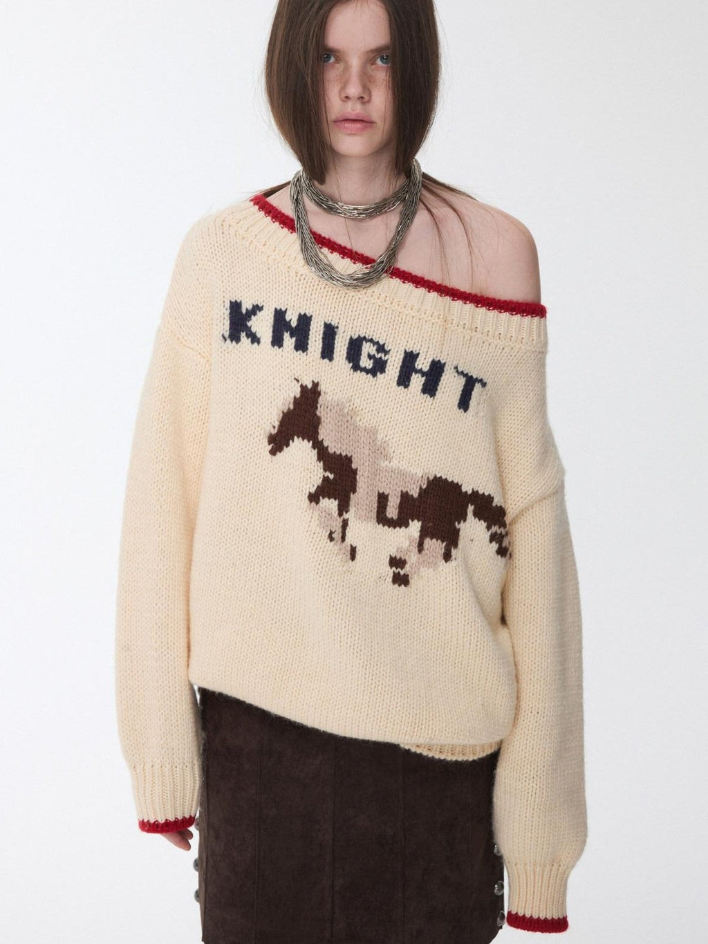 Slouchy Fair Isle Jacquard Chunky Women's Acrylic Wool Off-shoulder Sweaters