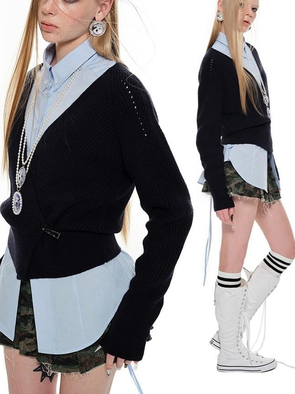 Slouchy V-neck Cinched Waist Long Sleeve Women's Knit Cardigans