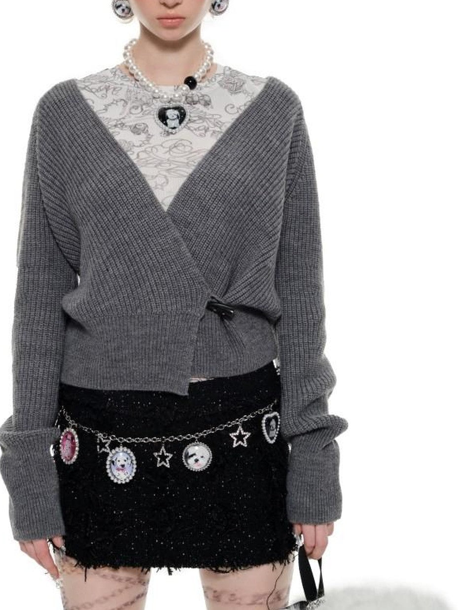 Slouchy V-neck Cinched Waist Long Sleeve Women's Knit Cardigans