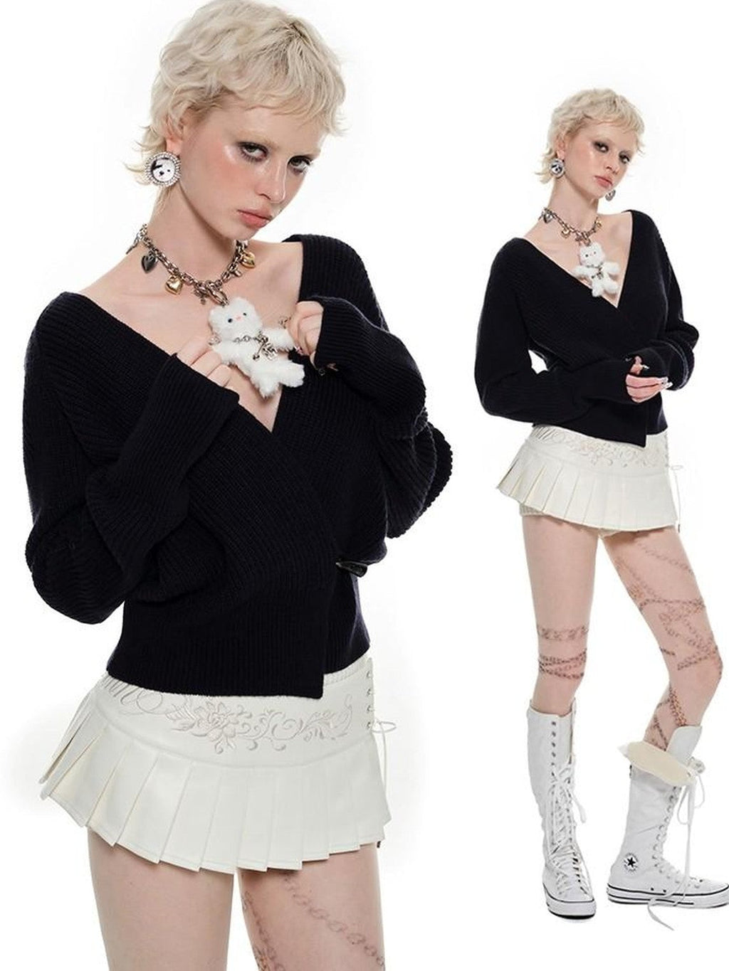 Slouchy V-neck Cinched Waist Long Sleeve Women's Knit Cardigans
