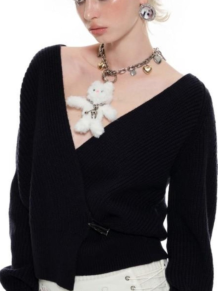 Slouchy V-neck Cinched Waist Long Sleeve Women's Knit Cardigans