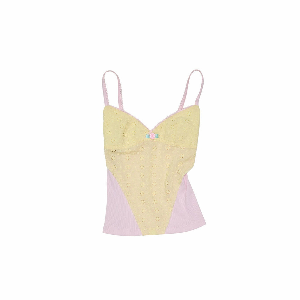 Small Rose Jacquard V-neck Colorblock Cinched Waist Women's Knit Camisoles
