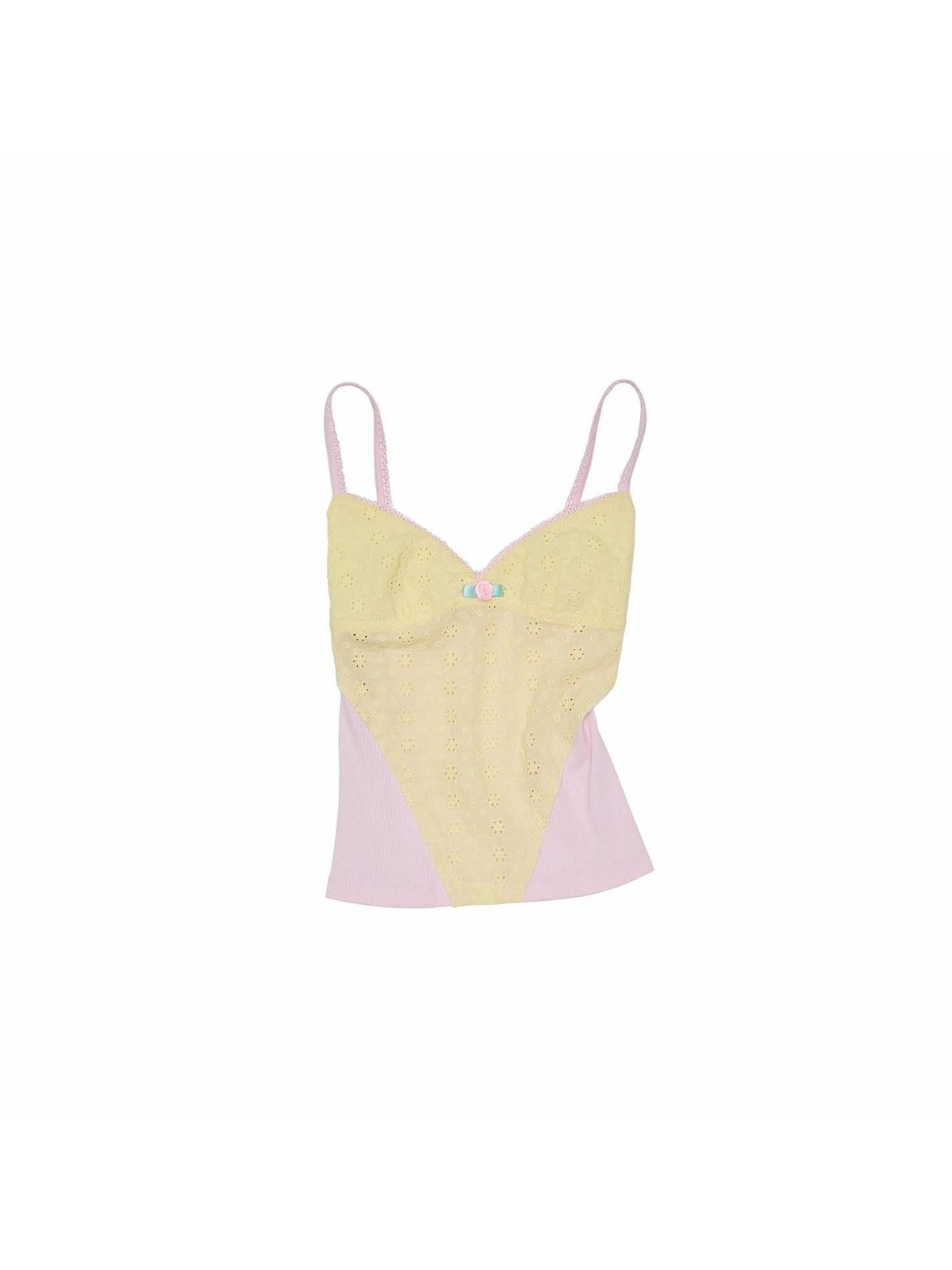 Small Rose Jacquard V-neck Colorblock Cinched Waist Women's Knit Camisoles