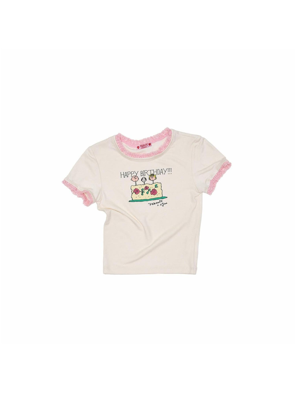 Snoopy Character Printed Lace Trim Short Sleeve Women's Slim T-shirts