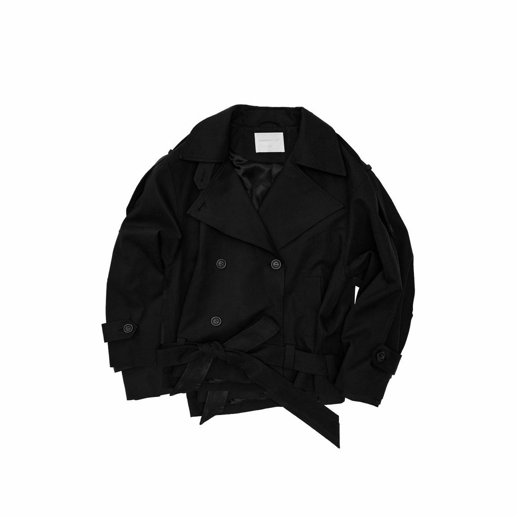 Stand Collar Curved Shoulder Double Breasted Belted Women's Trench Coats