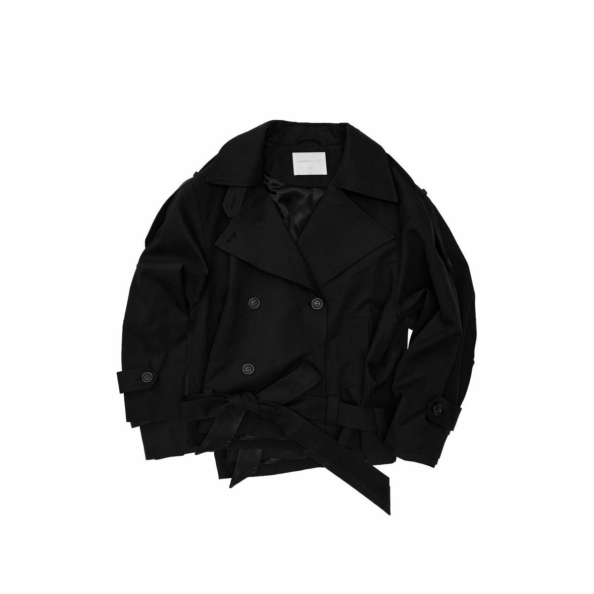 Stand Collar Curved Shoulder Double Breasted Belted Women's Trench Coats