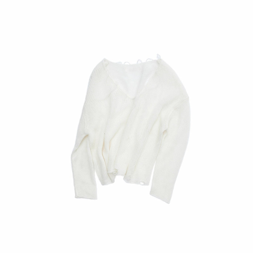 Star Cutout V-neck Sheer Relaxed Knit Women's Mohair Sweaters