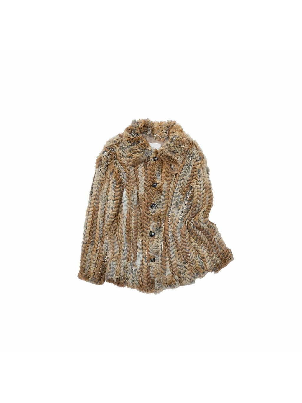 Straw Yellow Colorblock Woven Shirt Style Women's Rabbit Fur Overshirts
