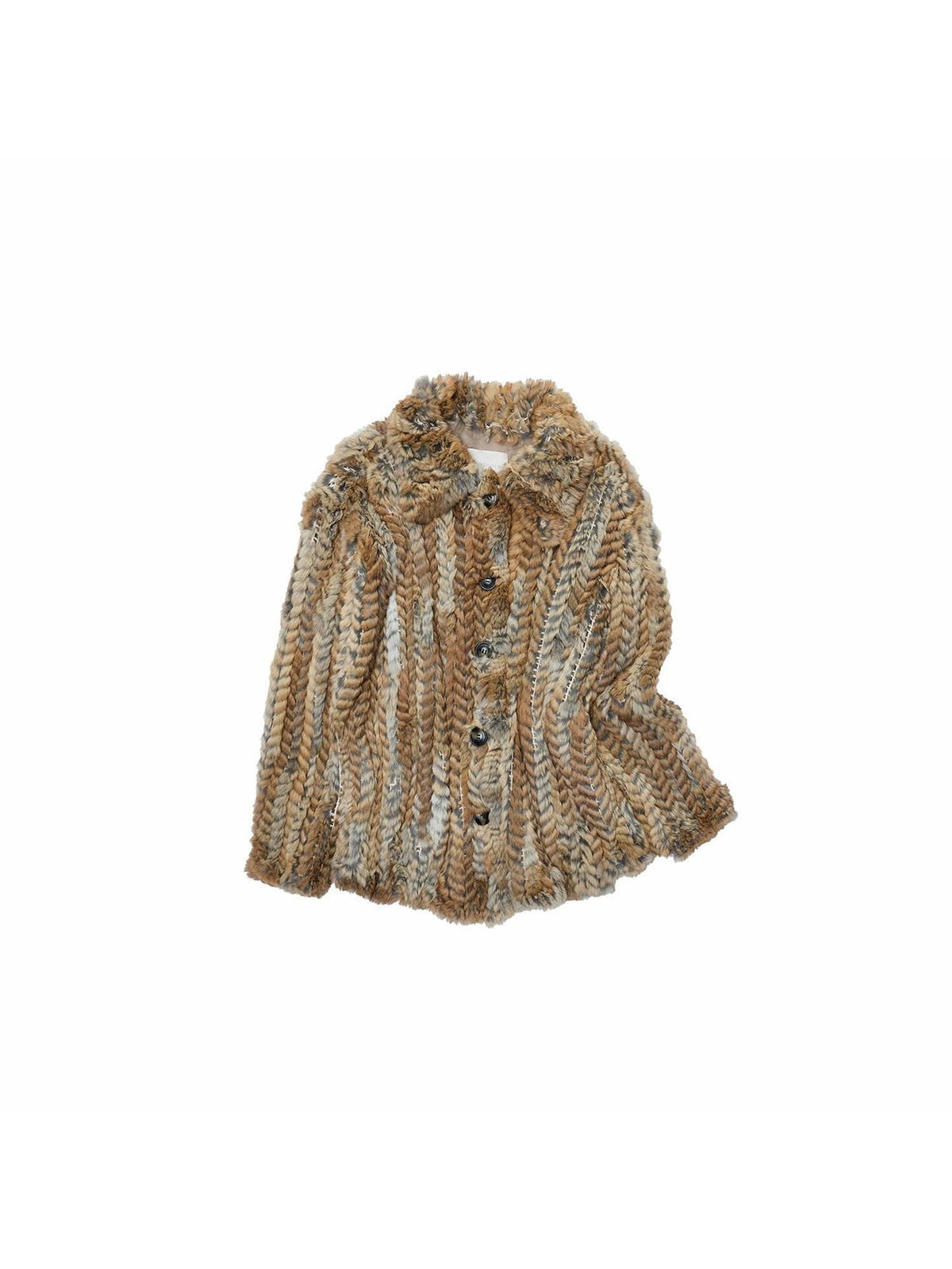Straw Yellow Colorblock Woven Shirt Style Women's Rabbit Fur Overshirts