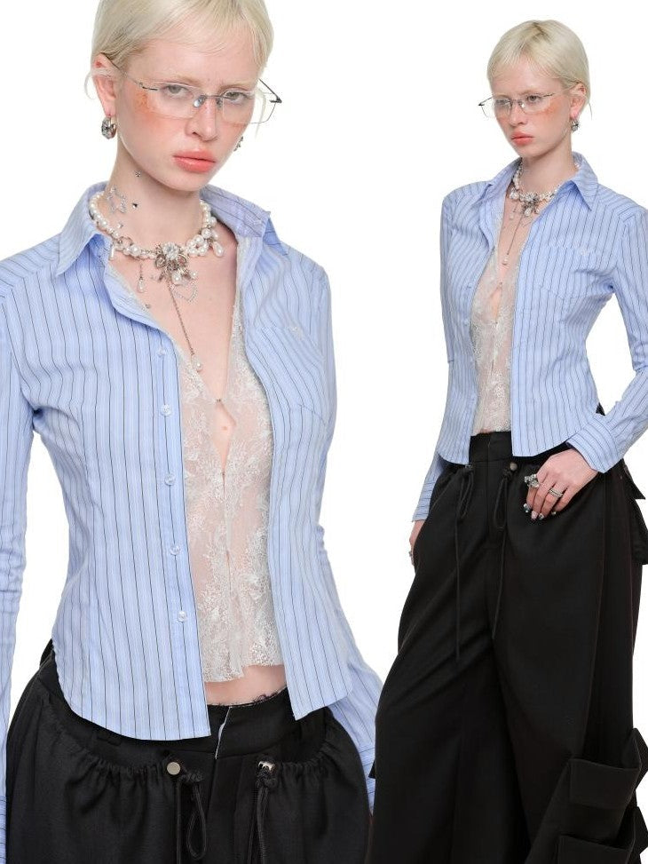 Striped Faux Two Piece Lace Patchwork Slim Fit Women's Lace Matching Skirt Sets