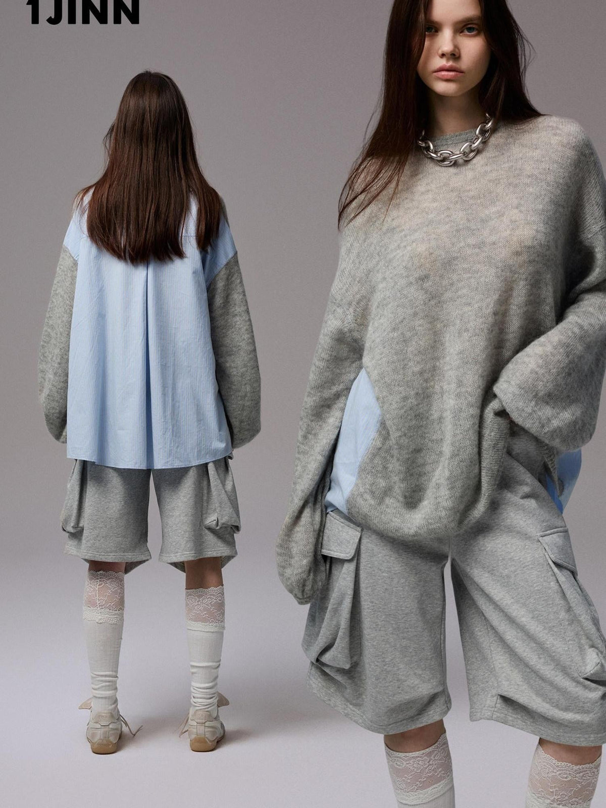 Striped Patchwork Drop Shoulder Loose Knit Women's Mohair Long Sleeve T-shirts