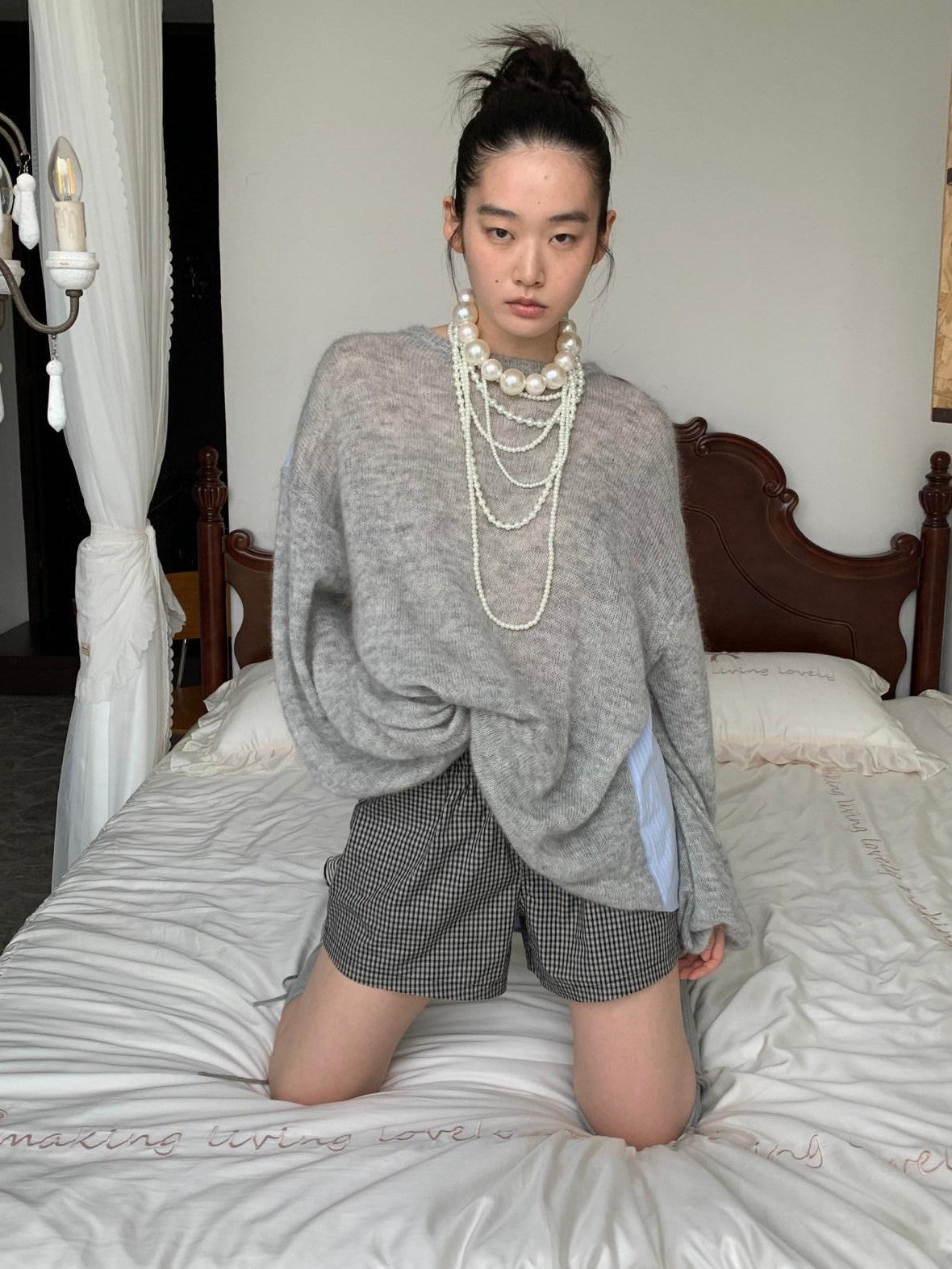 Striped Patchwork Drop Shoulder Loose Knit Women's Mohair Long Sleeve T-shirts