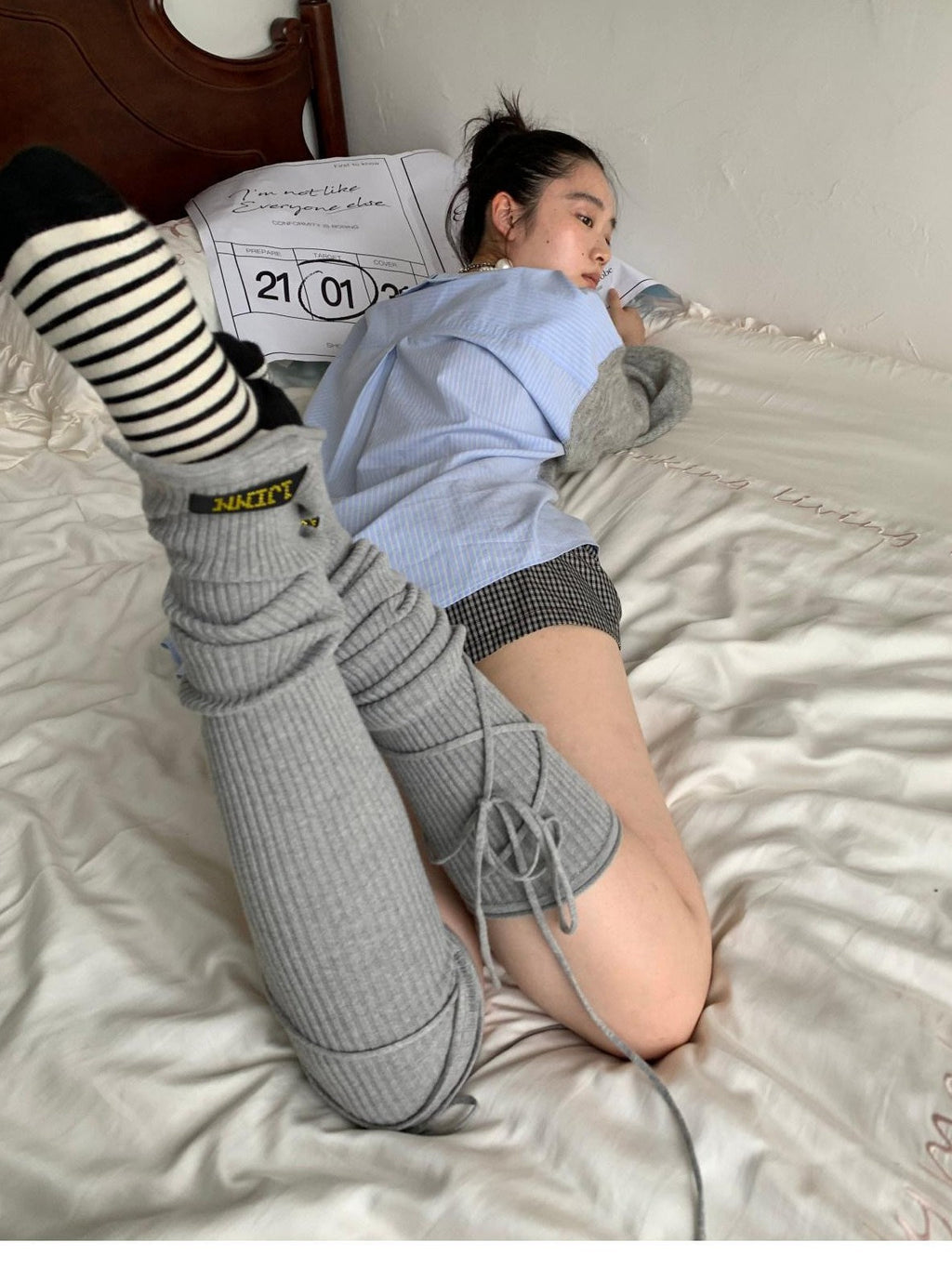 Striped Patchwork Drop Shoulder Loose Knit Women's Mohair Long Sleeve T-shirts