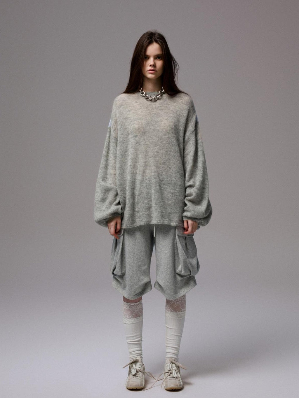 Striped Patchwork Drop Shoulder Loose Knit Women's Mohair Long Sleeve T-shirts
