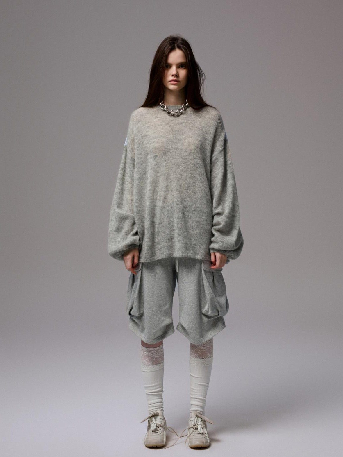 Striped Patchwork Drop Shoulder Loose Knit Women's Mohair Long Sleeve T-shirts