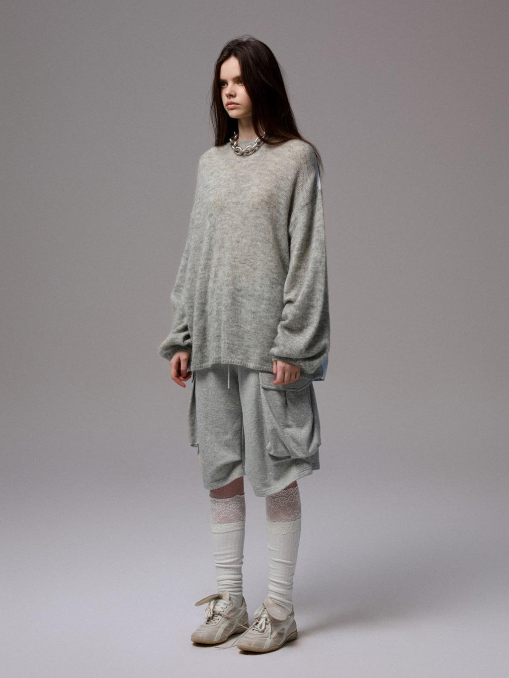 Striped Patchwork Drop Shoulder Loose Knit Women's Mohair Long Sleeve T-shirts
