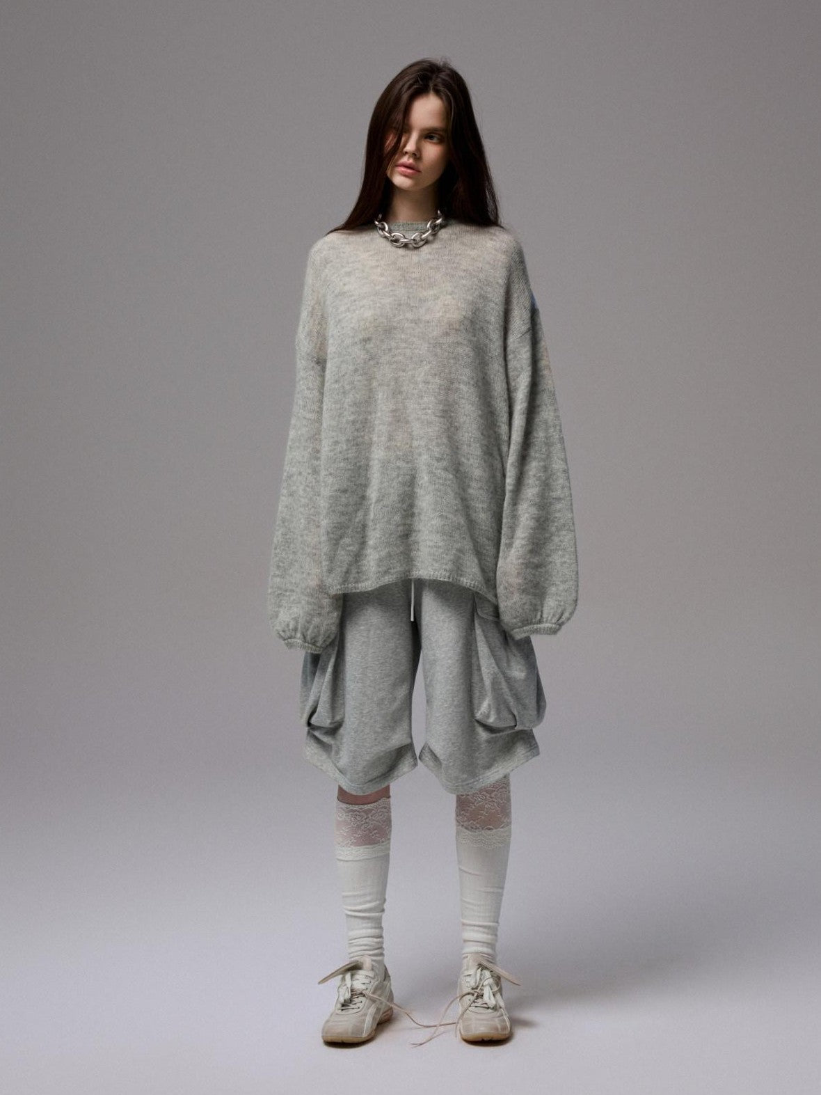 Striped Patchwork Drop Shoulder Loose Knit Women's Mohair Long Sleeve T-shirts