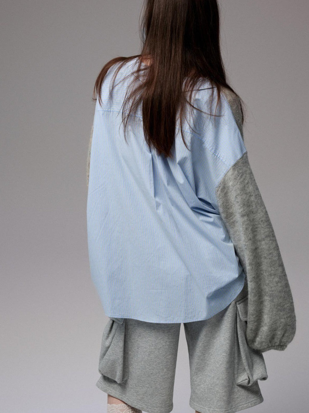 Striped Patchwork Drop Shoulder Loose Knit Women's Mohair Long Sleeve T-shirts