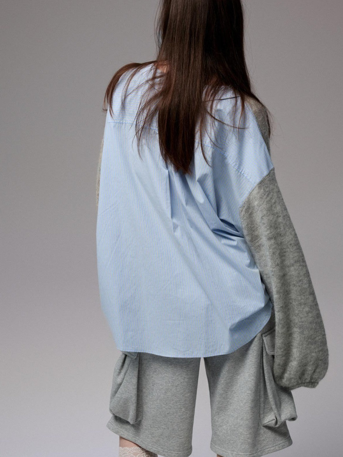 Striped Patchwork Drop Shoulder Loose Knit Women's Mohair Long Sleeve T-shirts