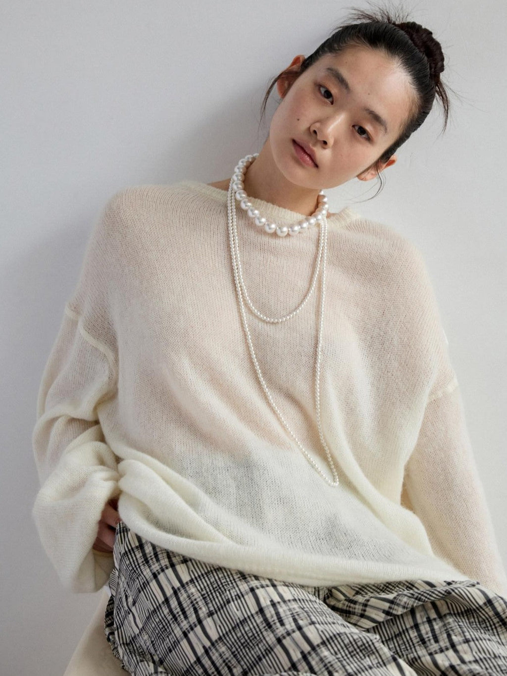 Striped Patchwork Drop Shoulder Loose Knit Women's Mohair Long Sleeve T-shirts