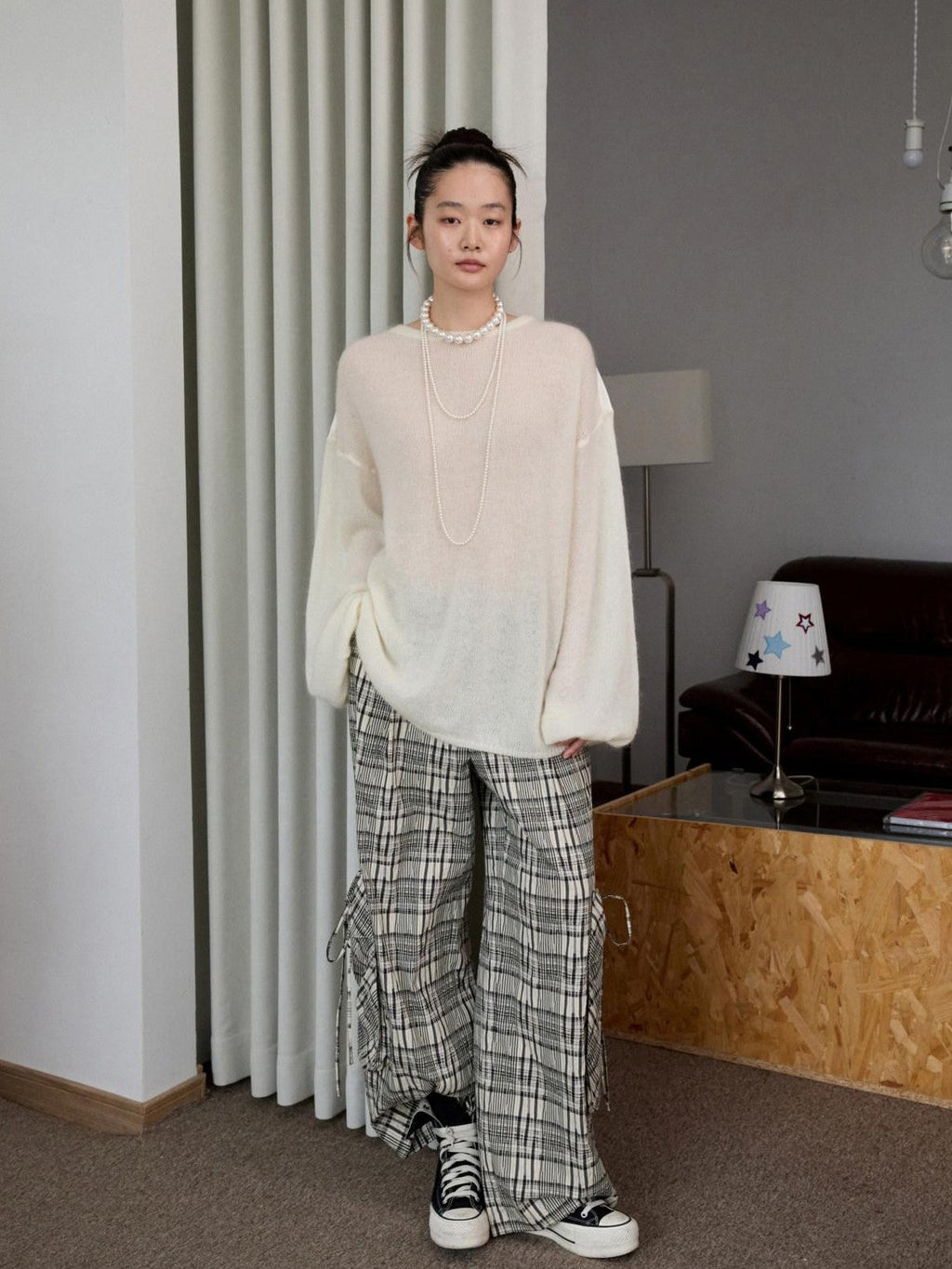 Striped Patchwork Drop Shoulder Loose Knit Women's Mohair Long Sleeve T-shirts