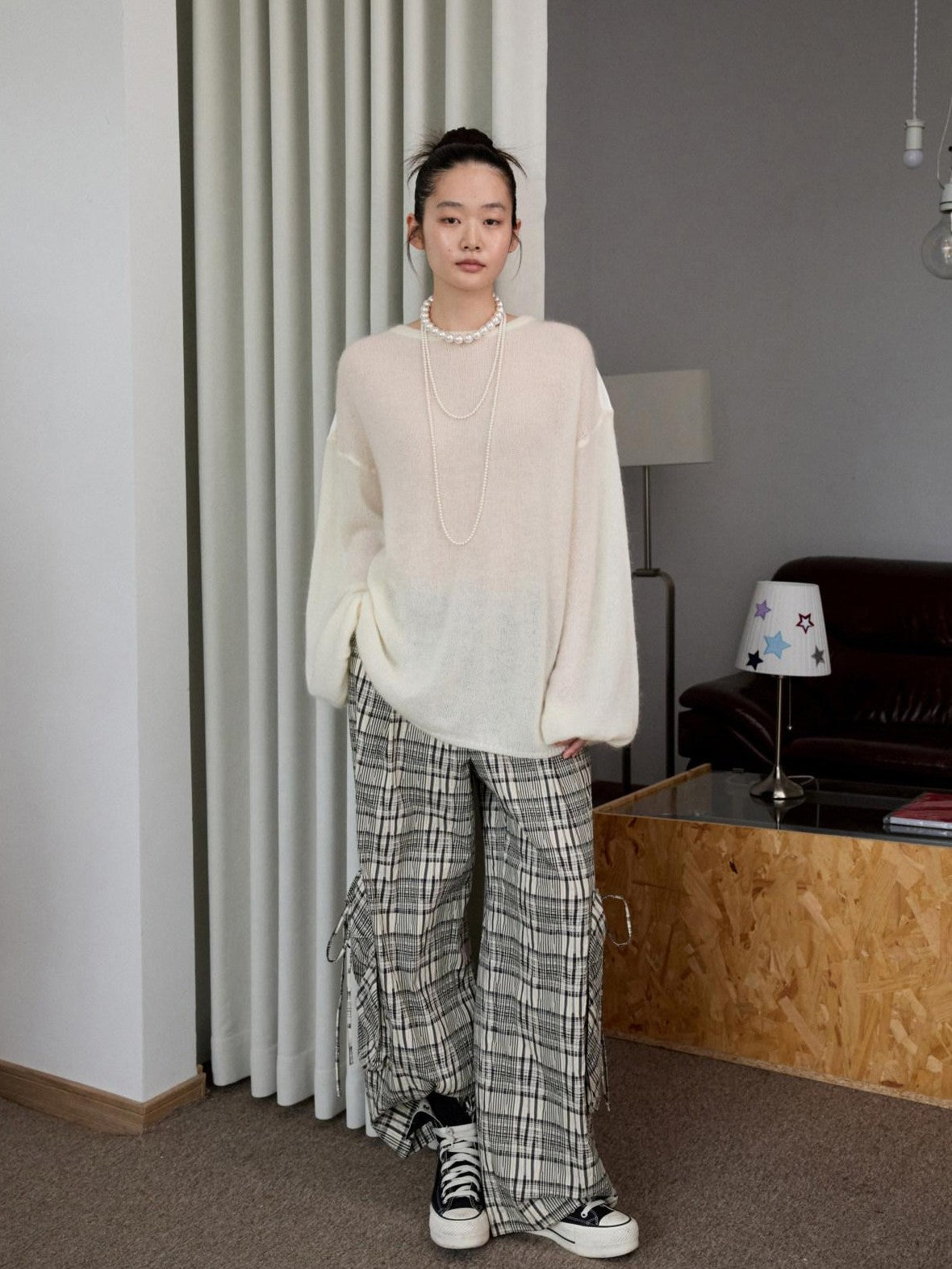 Striped Patchwork Drop Shoulder Loose Knit Women's Mohair Long Sleeve T-shirts