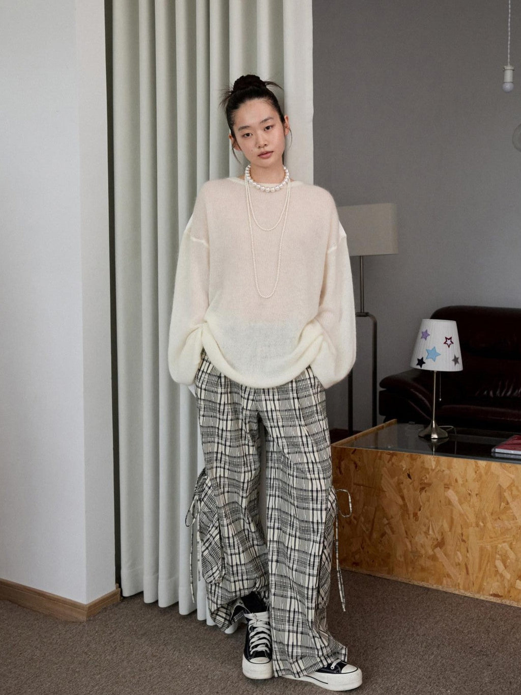 Striped Patchwork Drop Shoulder Loose Knit Women's Mohair Long Sleeve T-shirts