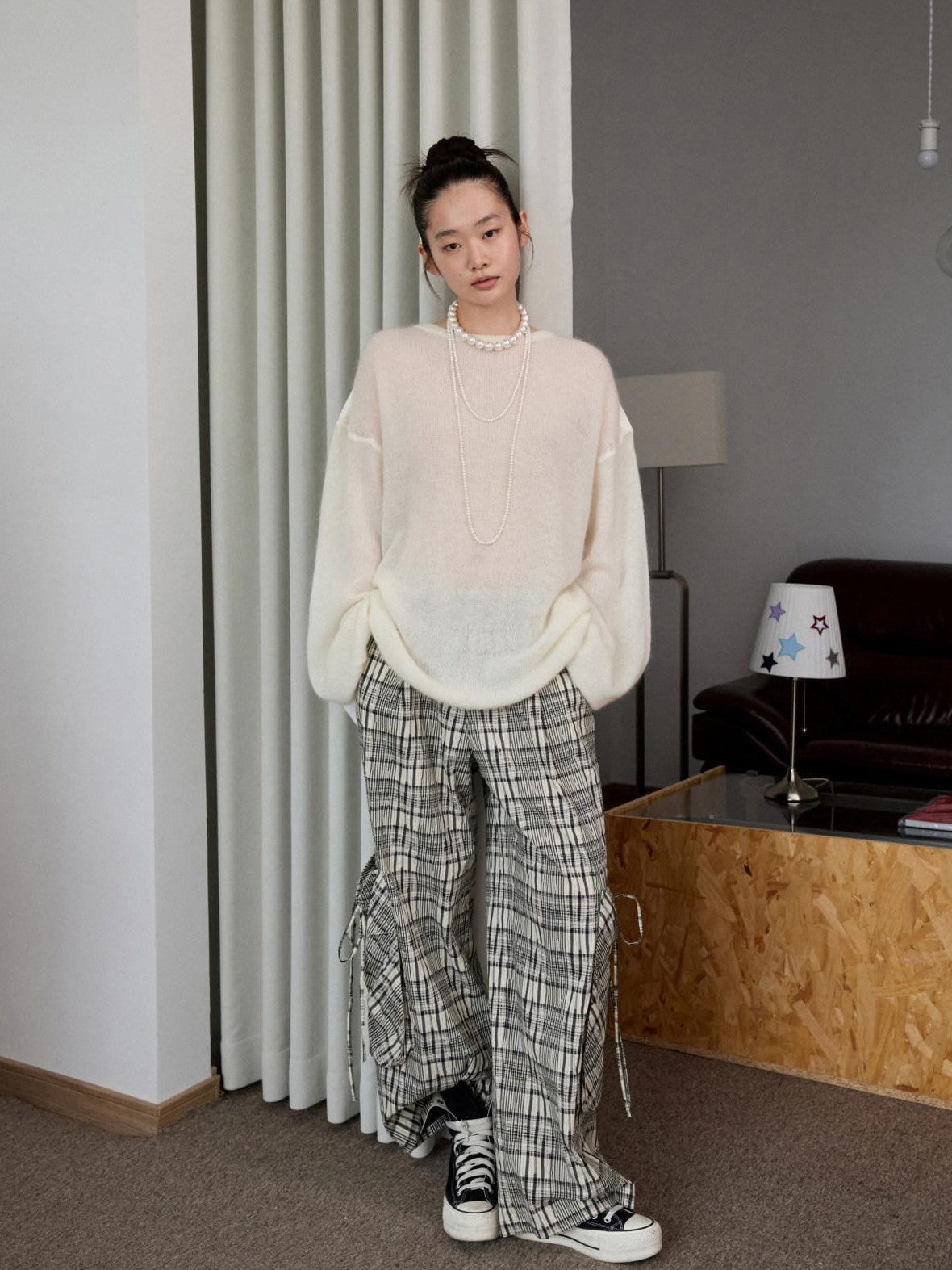Striped Patchwork Drop Shoulder Loose Knit Women's Mohair Long Sleeve T-shirts