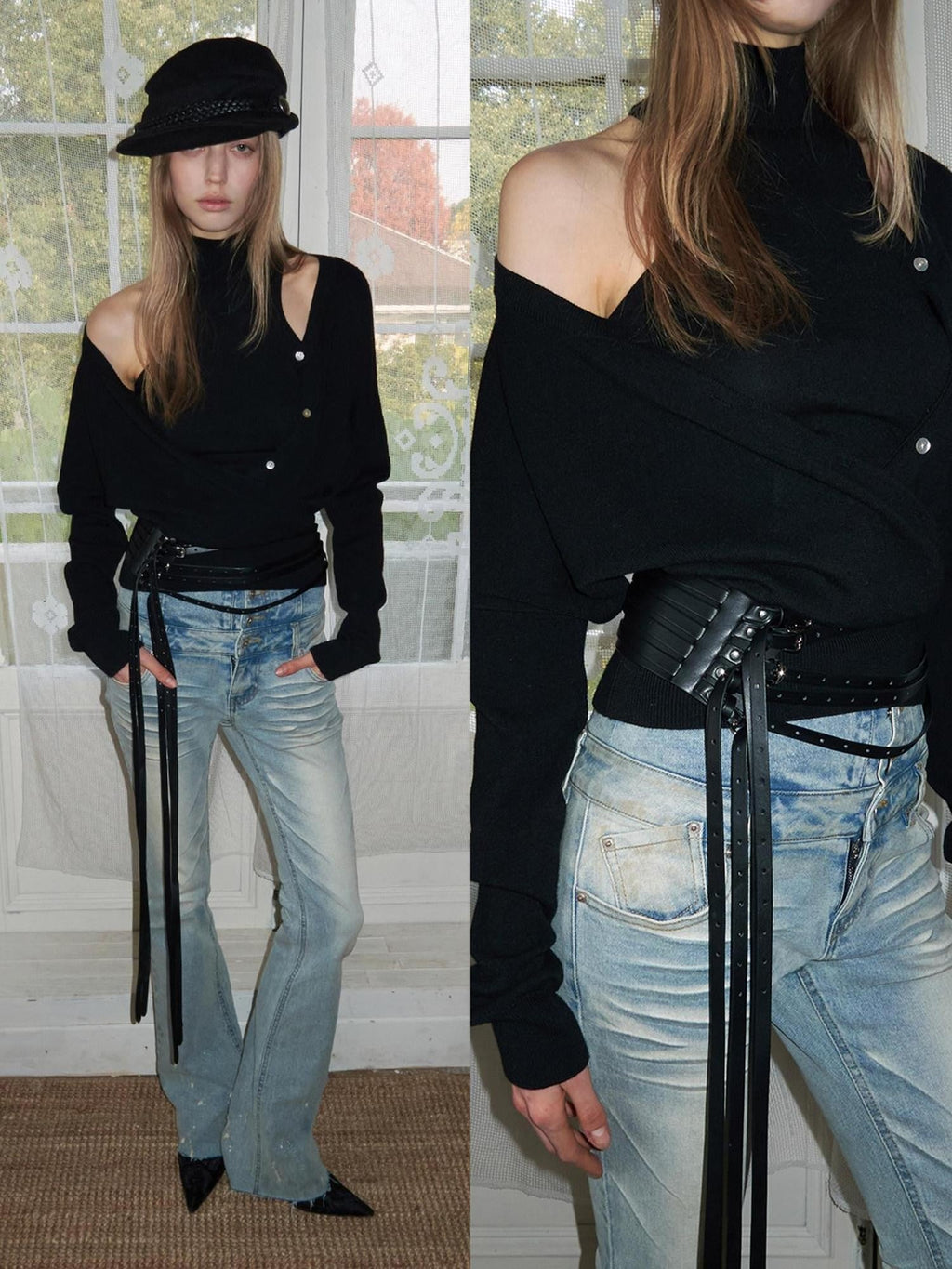 Tassel Metal Buckle Adjustable Tie Women's Leather Convertible Earrings