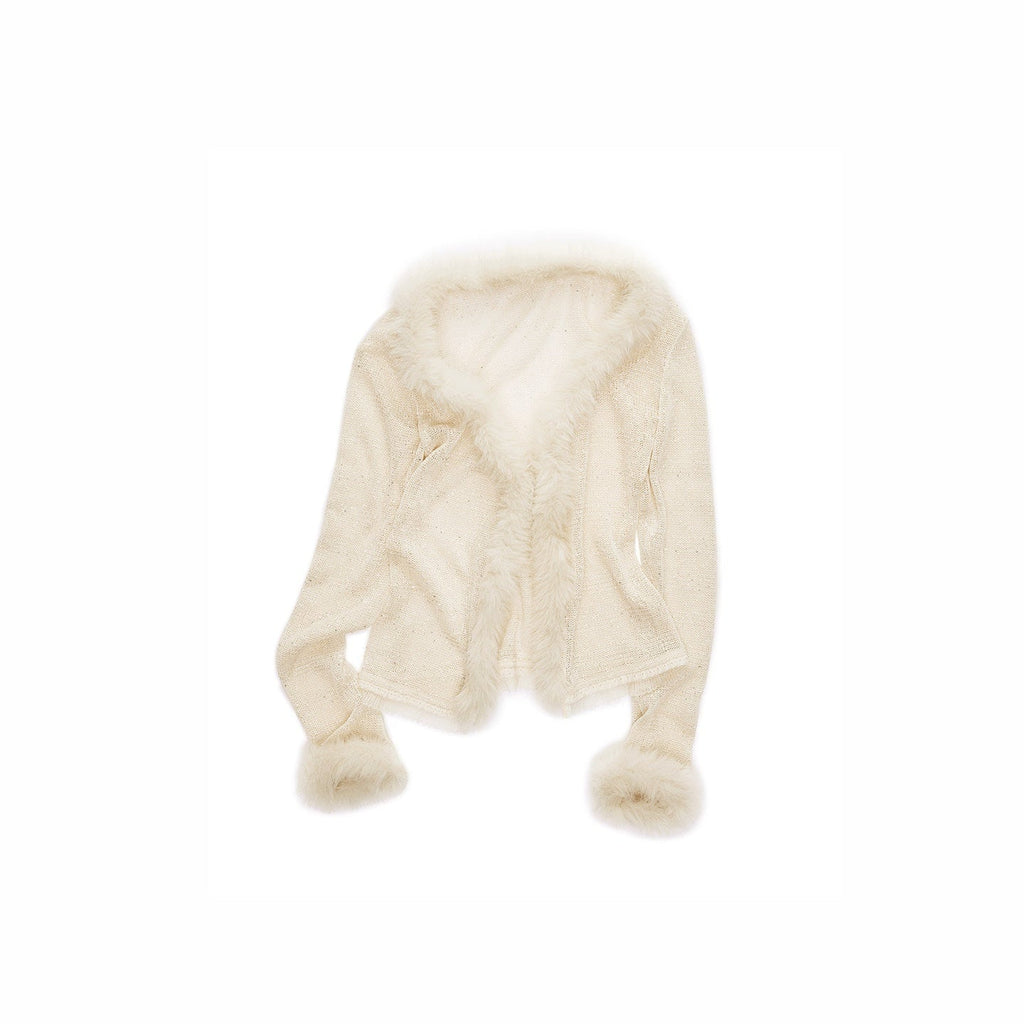 V-neck Sequin Fuzzy Spliced Slim Fit Women's Knit Cardigans