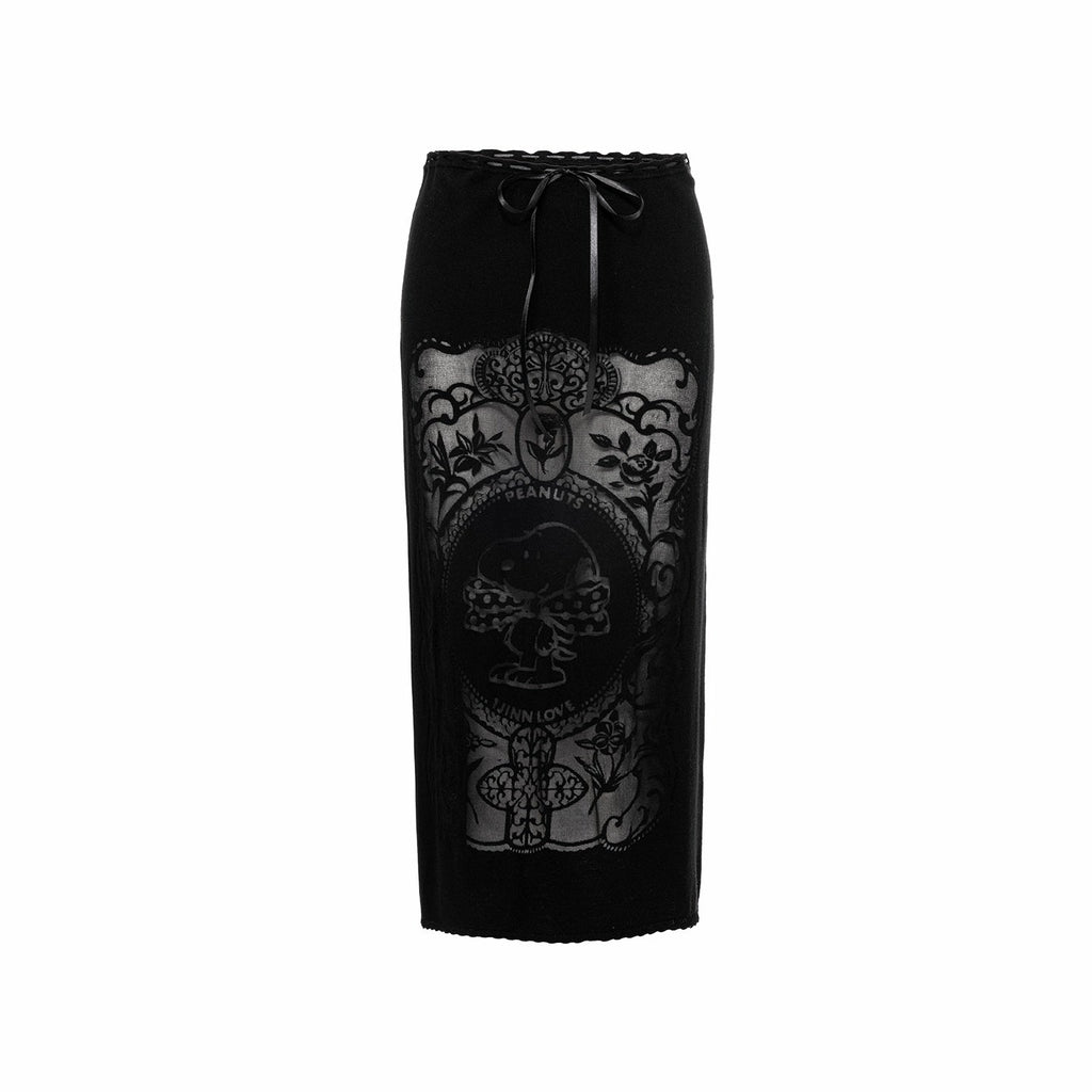 Vintage Burnout Sheer Straight Knit Women's Nylon Blend Midi Skirts