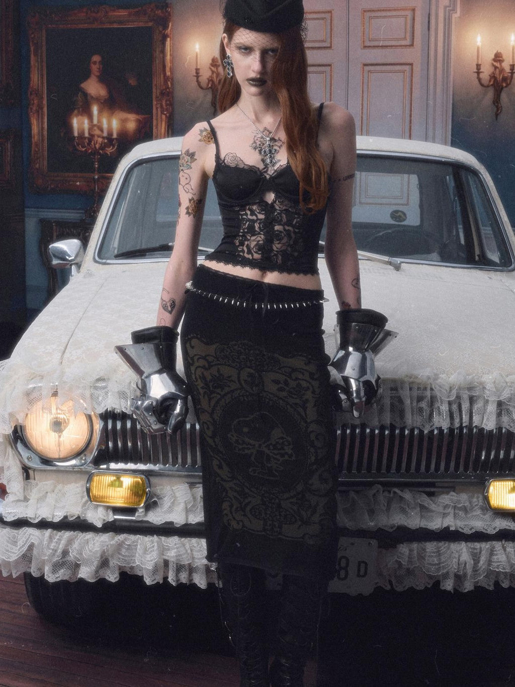Vintage Burnout Sheer Straight Knit Women's Nylon Blend Midi Skirts