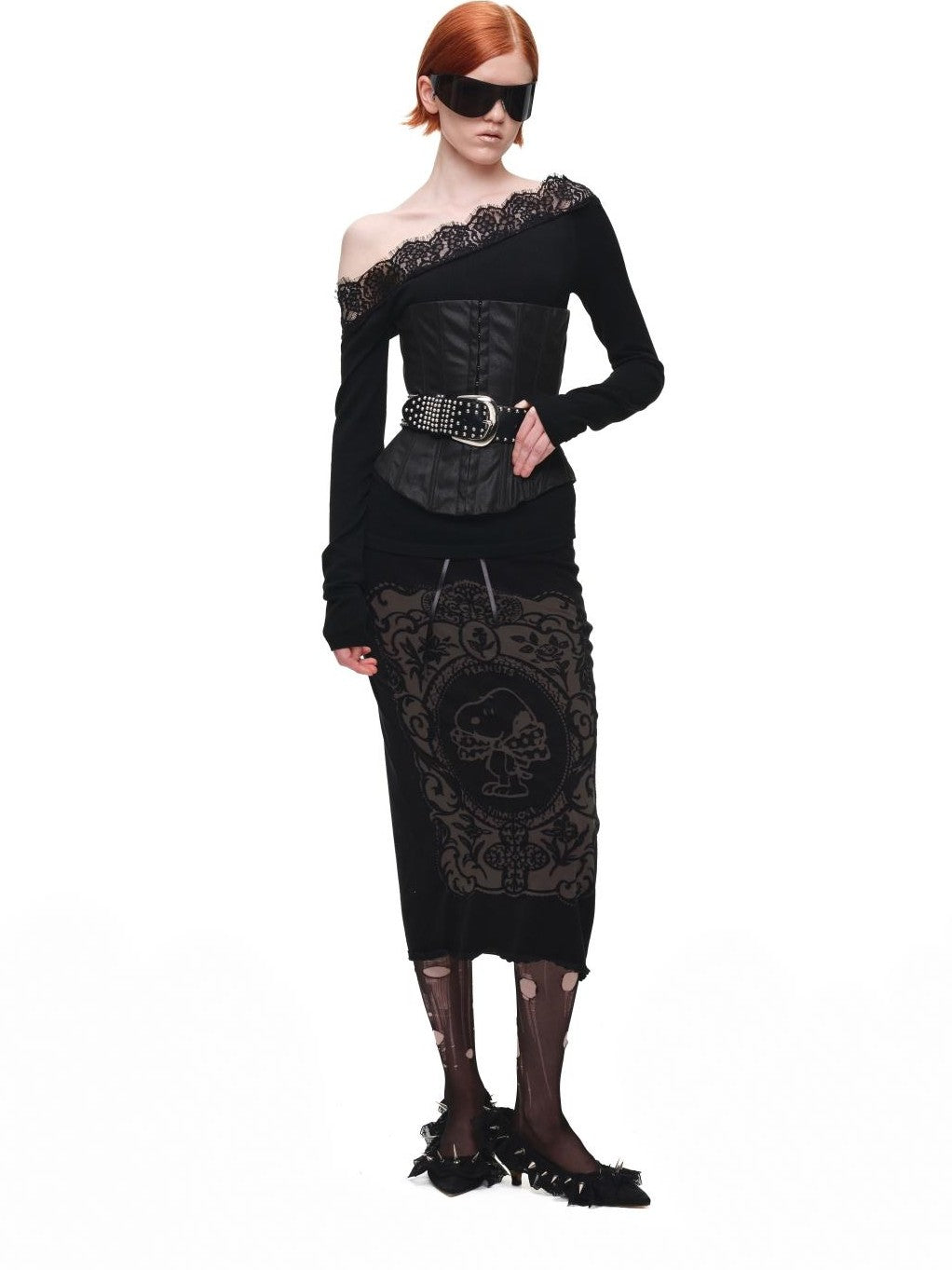 Vintage Burnout Sheer Straight Knit Women's Nylon Blend Midi Skirts