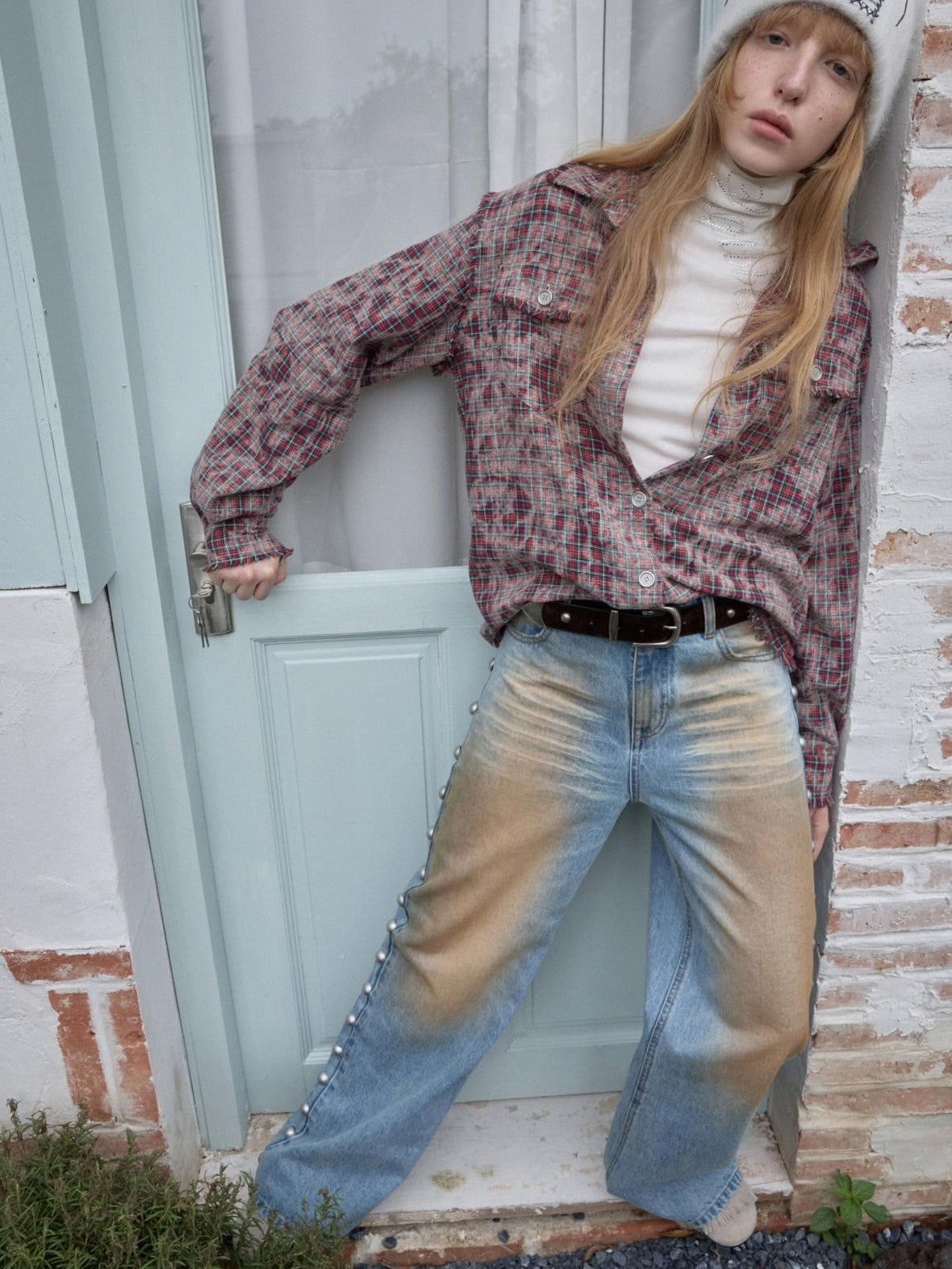 Vintage Camouflage Studded Metal Buckle Women's Faux Horsehair Belts