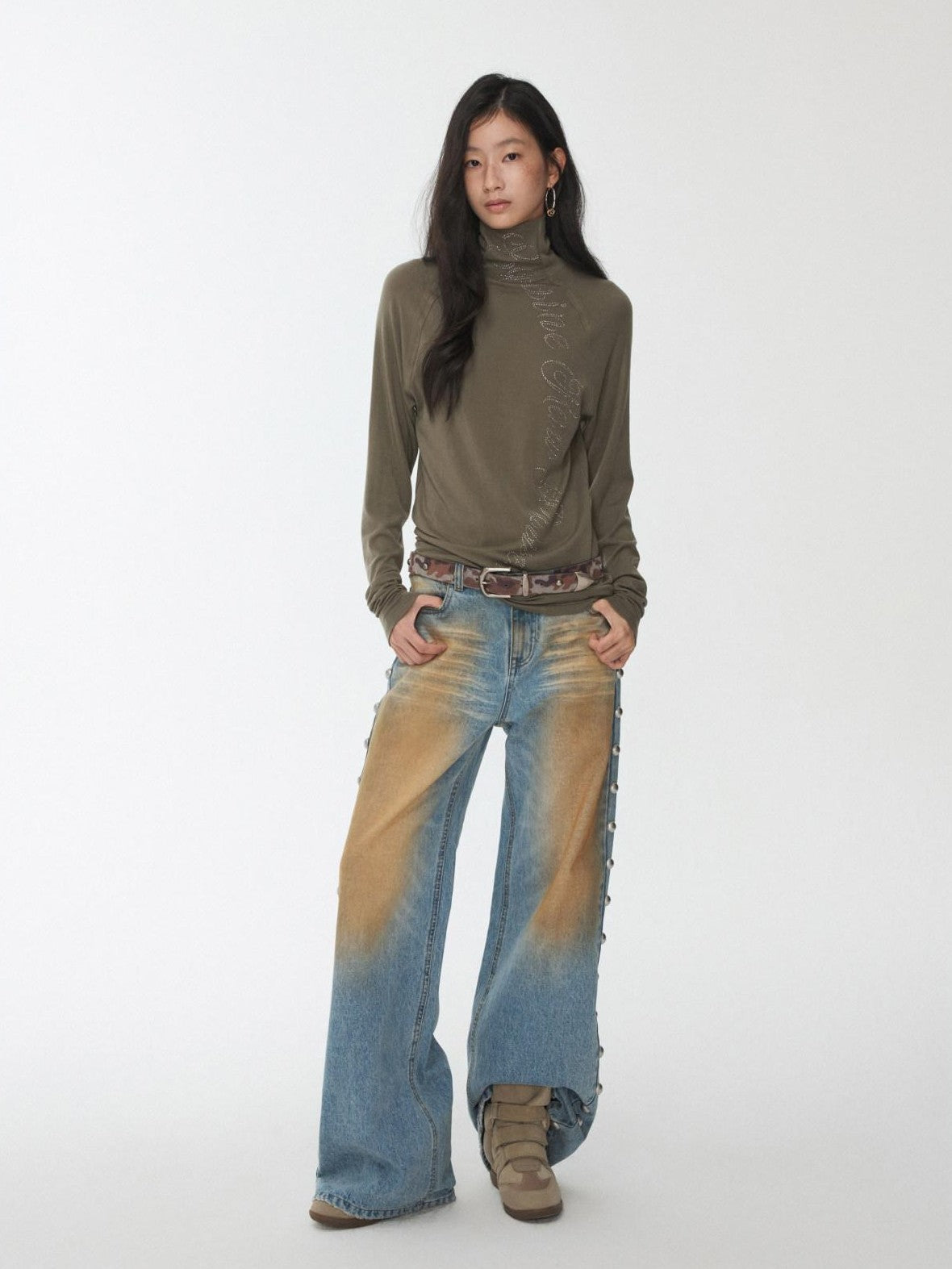 Vintage Camouflage Studded Metal Buckle Women's Faux Horsehair Belts