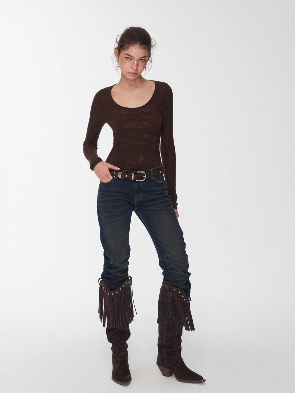 Vintage Camouflage Studded Metal Buckle Women's Faux Horsehair Belts