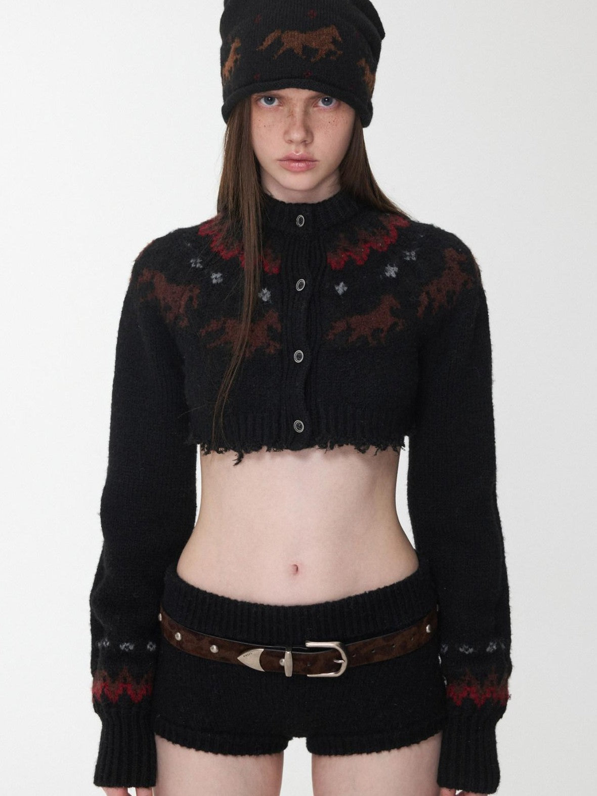 Vintage Camouflage Studded Metal Buckle Women's Faux Horsehair Belts
