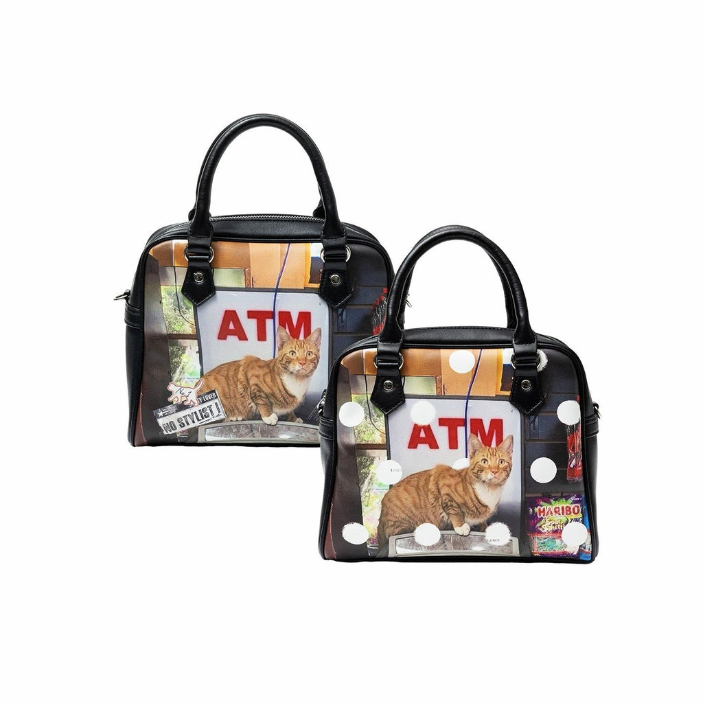 Vintage Cat And Dog Print Boston Women's Leather Cross Body Bags