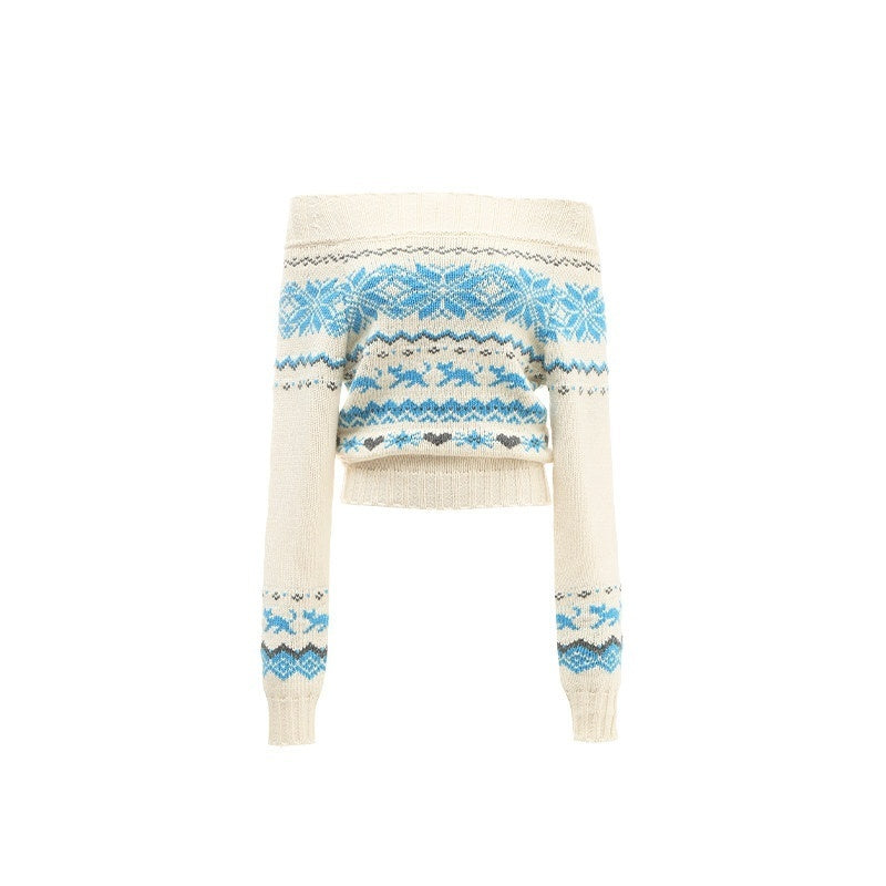Vintage Chunky Knit Fair Isle Christmas Women's Off-shoulder Sweaters