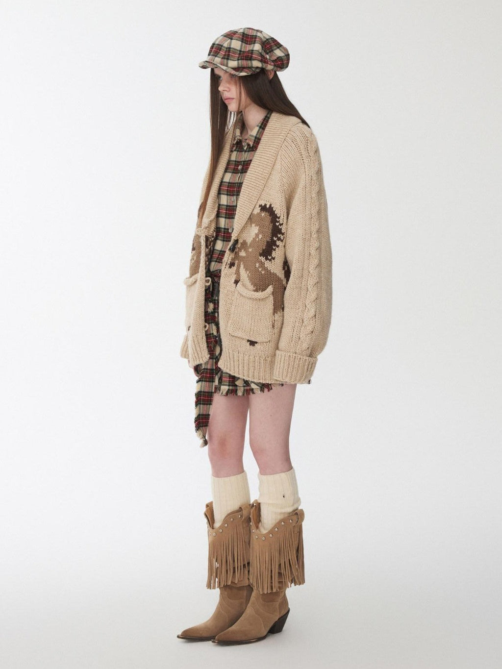 Vintage Chunky Pony Jacquard Toggle Lapel Women's Knit Cardigans