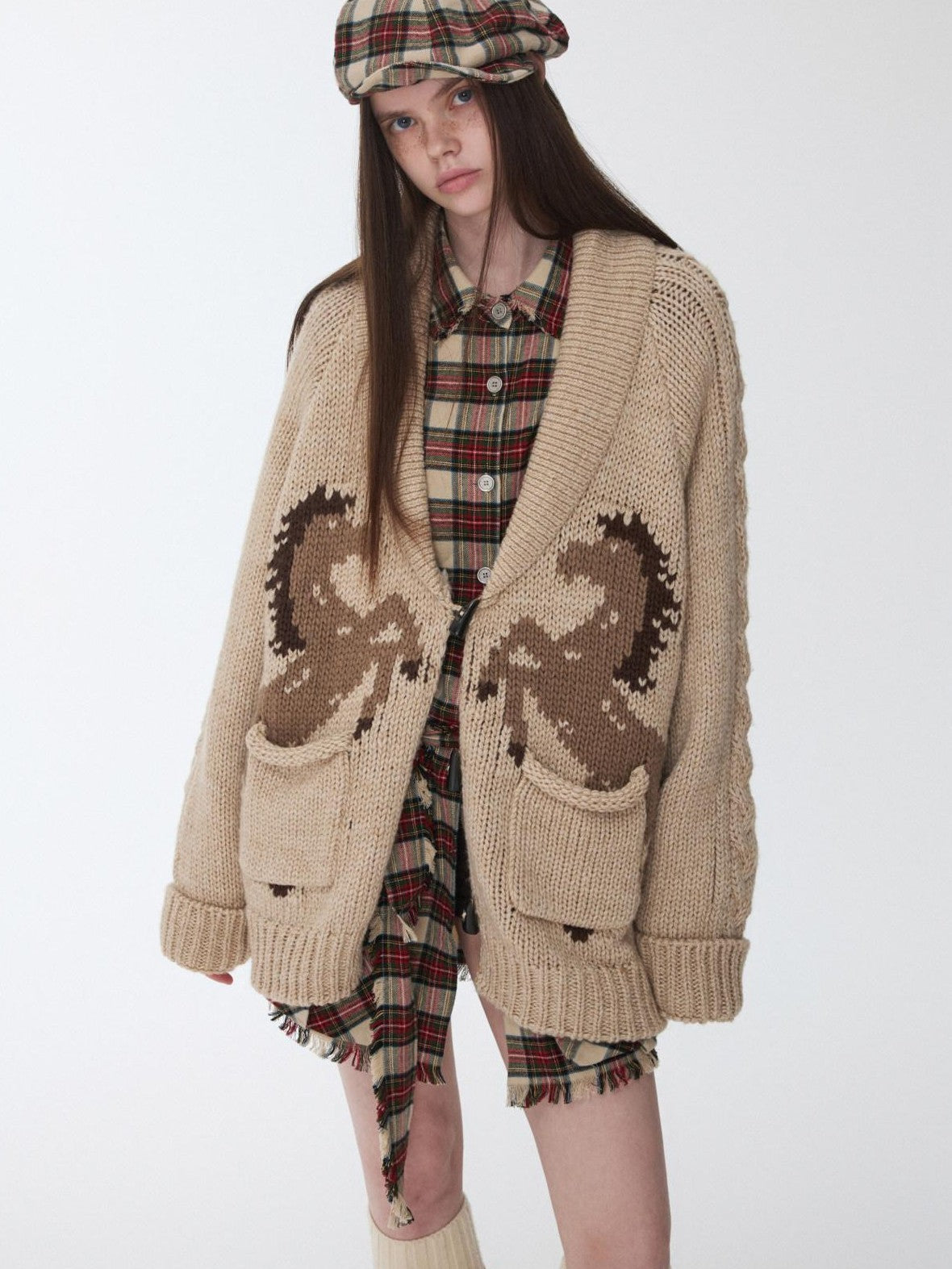 Vintage Chunky Pony Jacquard Toggle Lapel Women's Knit Cardigans