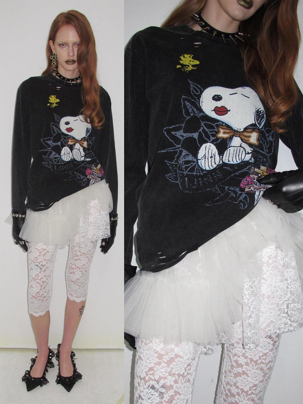 Vintage Distressed Large Print Long Sleeve Women's Oversized T-shirts