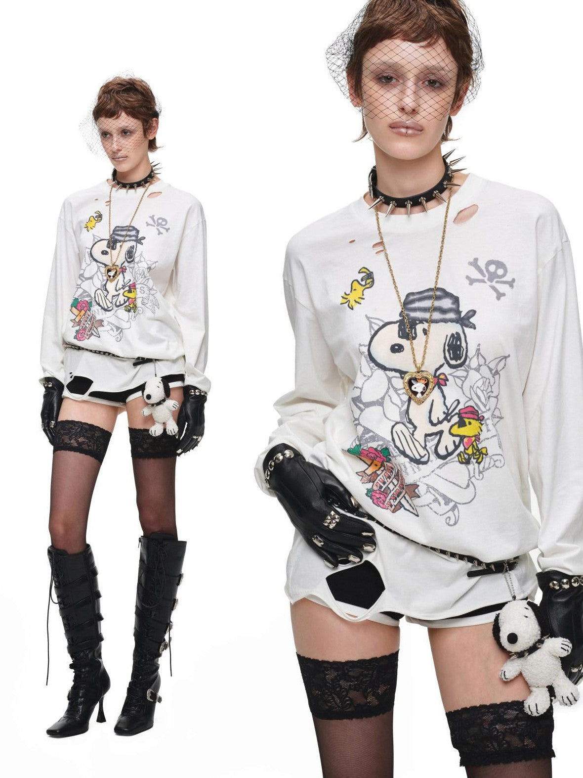 Vintage Distressed Large Print Long Sleeve Women's Oversized T-shirts