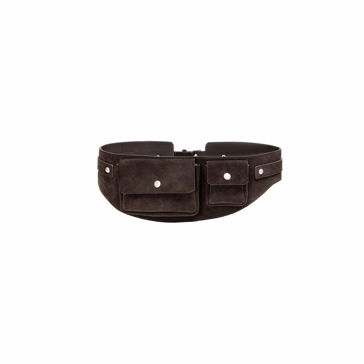 Vintage Metal Buckle Multi Pocket Workwear Wide Belt Women's Suede Mini Bags