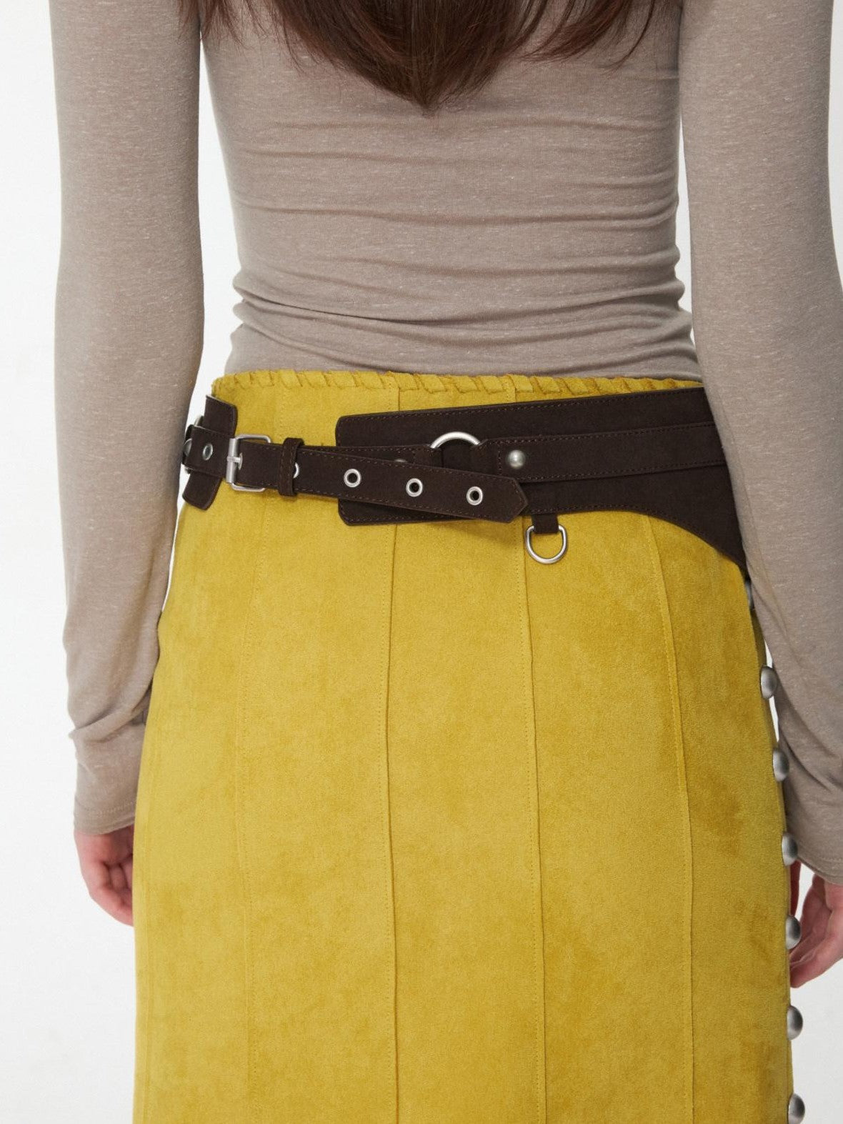 Vintage Metal Buckle Multi Pocket Workwear Wide Belt Women's Suede Mini Bags